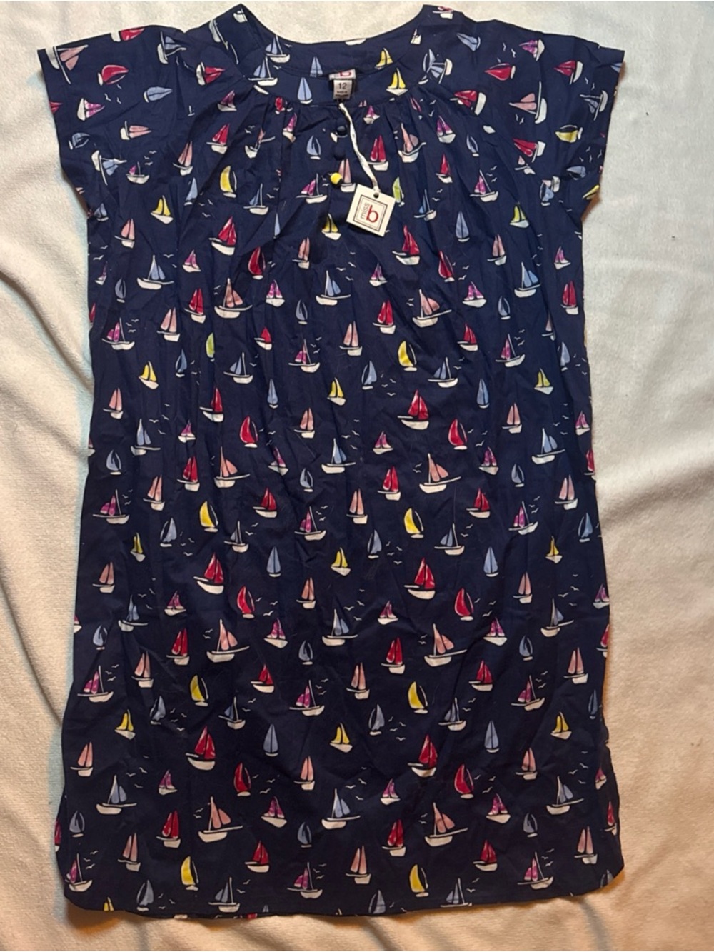 NWT Busy Bees Nautical Sailboat Print Girls' Casual Dress - Navy